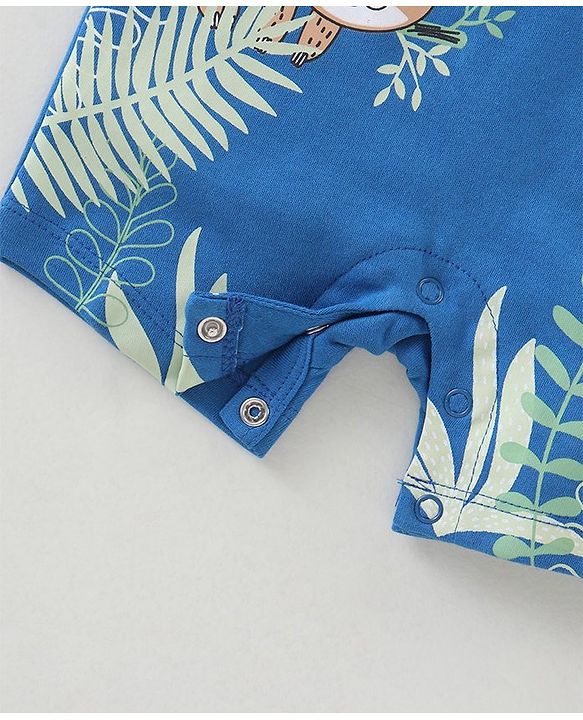 Babyhug 100% Cotton Half Sleeves Romper Sloth Print - Blue