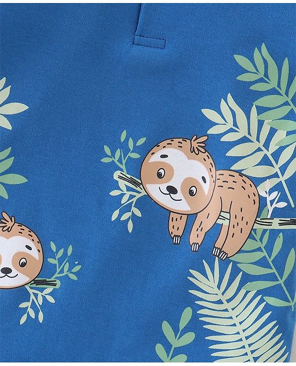 Babyhug 100% Cotton Half Sleeves Romper Sloth Print - Blue