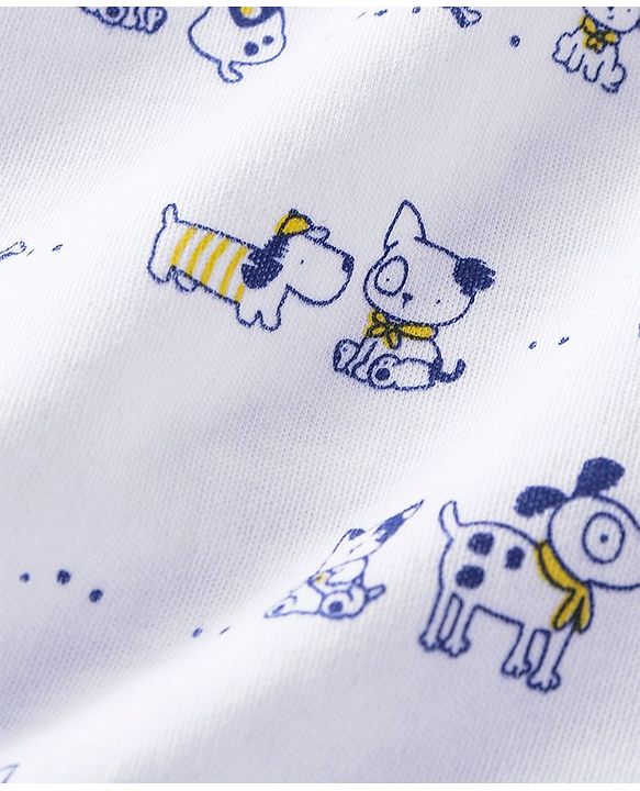 Babyhug 100% Cotton Half Sleeves Romper Striped & Puppy Applique - White