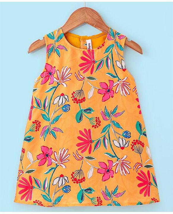 Babyhug 100% Cotton Woven Ethnic Dress with Full Sleeves Shrug Floral Print - Yellow