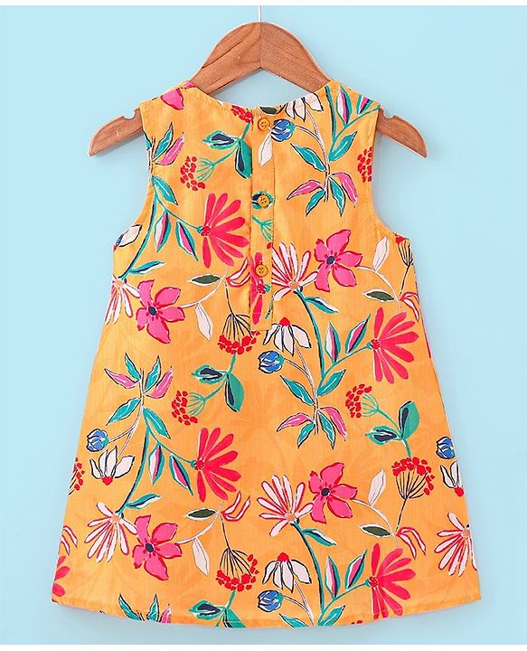 Babyhug 100% Cotton Woven Ethnic Dress with Full Sleeves Shrug Floral Print - Yellow