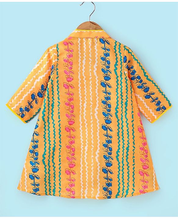 Babyhug 100% Cotton Woven Ethnic Dress with Full Sleeves Shrug Floral Print - Yellow