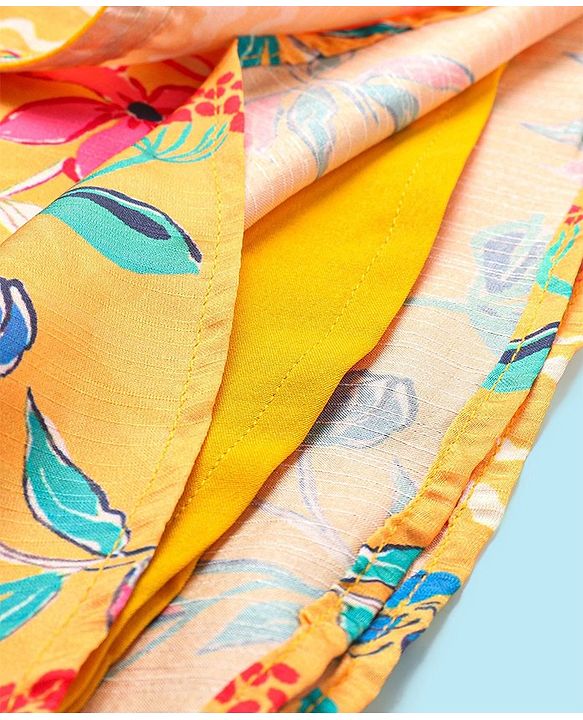 Babyhug 100% Cotton Woven Ethnic Dress with Full Sleeves Shrug Floral Print - Yellow