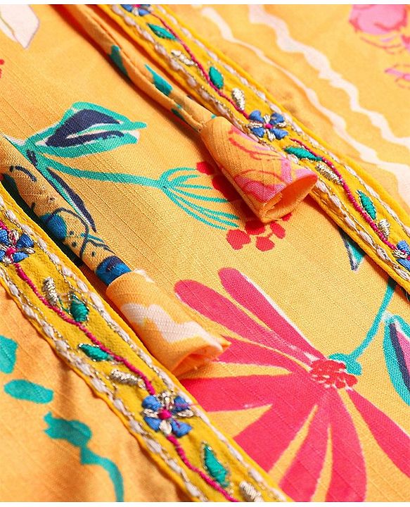 Babyhug 100% Cotton Woven Ethnic Dress with Full Sleeves Shrug Floral Print - Yellow