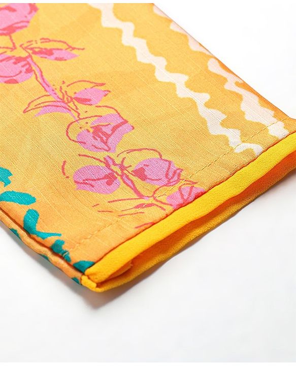 Babyhug 100% Cotton Woven Ethnic Dress with Full Sleeves Shrug Floral Print - Yellow