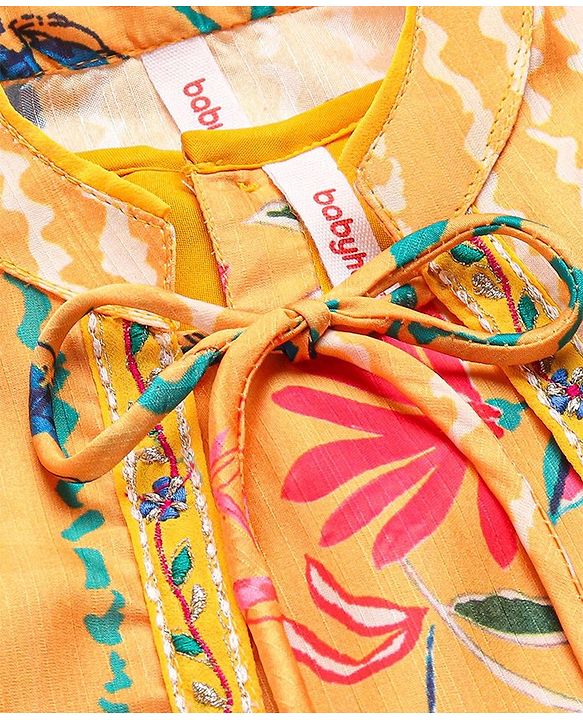 Babyhug 100% Cotton Woven Ethnic Dress with Full Sleeves Shrug Floral Print - Yellow