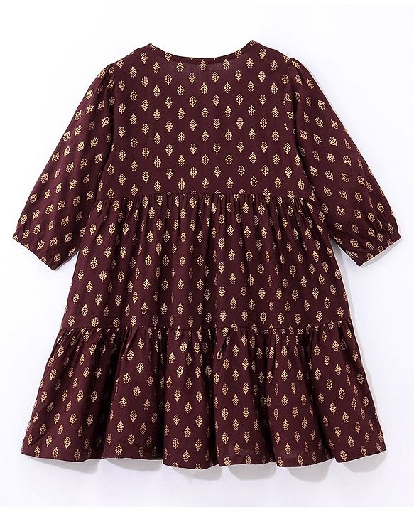 Babyhug Woven Full Sleeves Ethnic Dress Foil Printed - Magenta