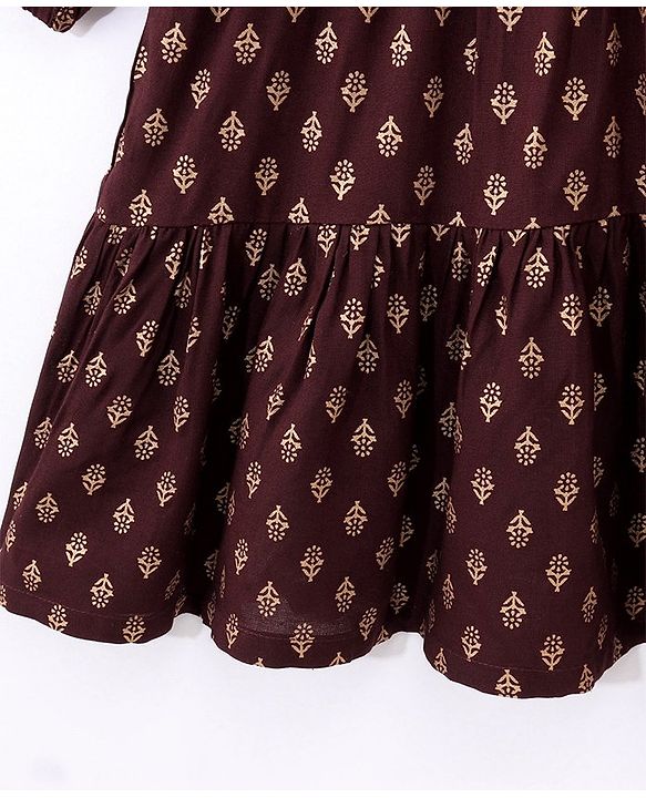 Babyhug Woven Full Sleeves Ethnic Dress Foil Printed - Magenta