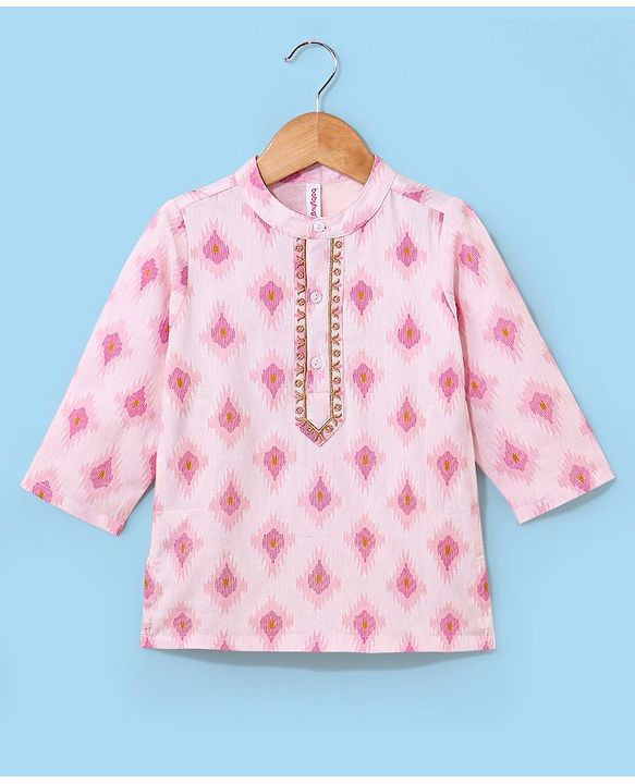 Babyhug 100% Cotton Kurta With Dhoti Embroidery Design - Pink