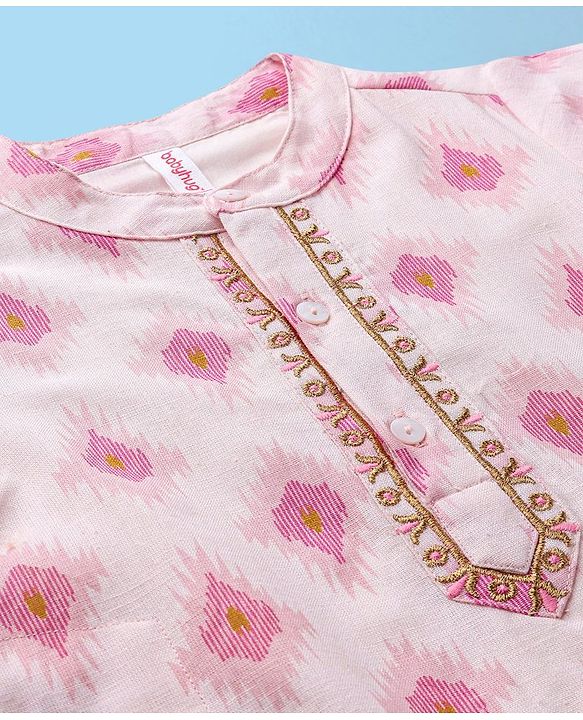 Babyhug 100% Cotton Kurta With Dhoti Embroidery Design - Pink