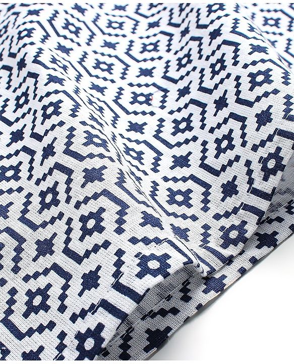 Babyhug 100% Cambric Full Sleeve Printed Kurta With Solid Dhoti Set - Blue & White