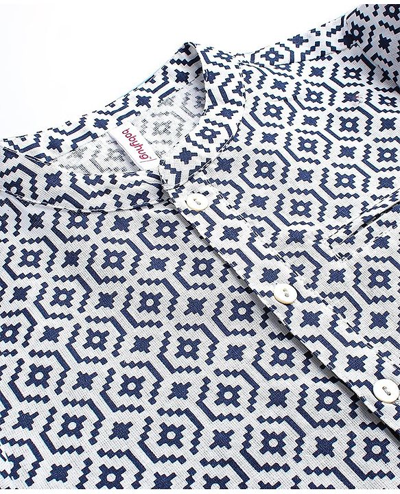 Babyhug 100% Cambric Full Sleeve Printed Kurta With Solid Dhoti Set - Blue & White