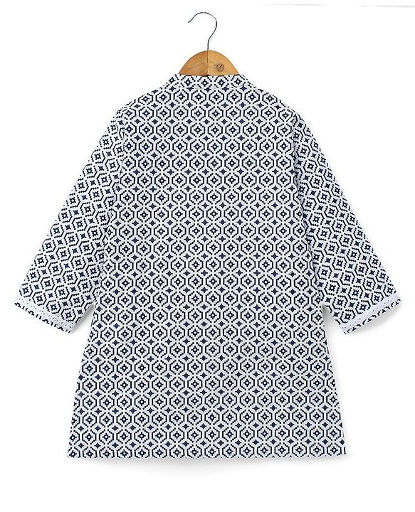 Babyhug 100% Cambric Full Sleeve Printed Kurta With Solid Dhoti Set - Blue & White