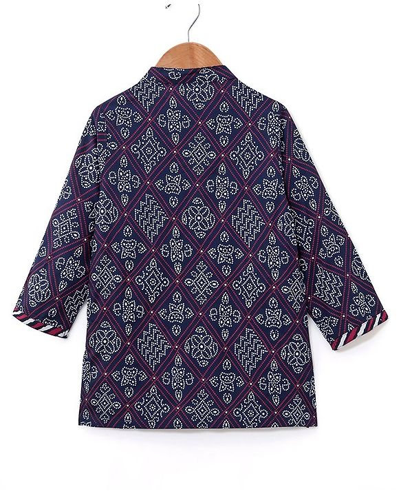 Babyhug 100% Cotton Full Sleeves Kurta & Dhoti Set Ethnic Print - Blue