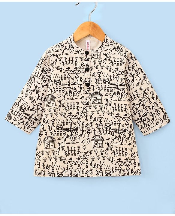 Babyhug Cotton Flex Full Sleeves Printed Kurta & Dhoti - Off White