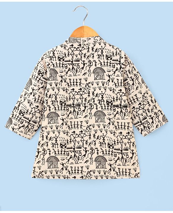 Babyhug Cotton Flex Full Sleeves Printed Kurta & Dhoti - Off White