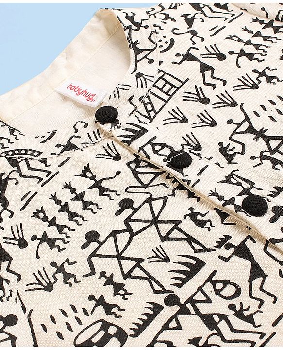 Babyhug Cotton Flex Full Sleeves Printed Kurta & Dhoti - Off White