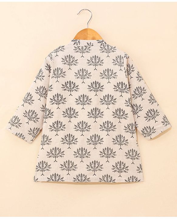 Babyhug 100% Cotton Full Sleeves Printed Kurta & Dhoti Set - OffWhite