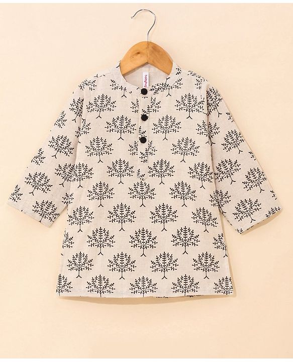Babyhug 100% Cotton Full Sleeves Printed Kurta & Dhoti Set - OffWhite