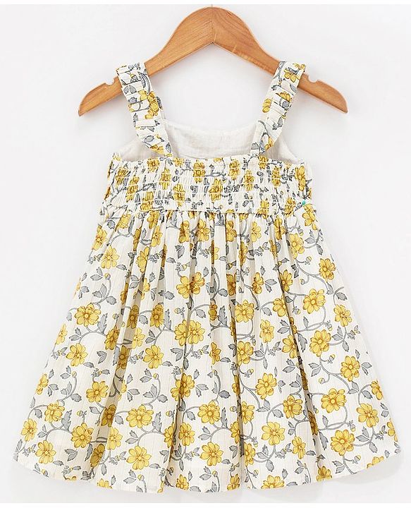 Babyhug 100% Cotton Singlet Sleeves Full Length Ethnic Dress Floral Print - White