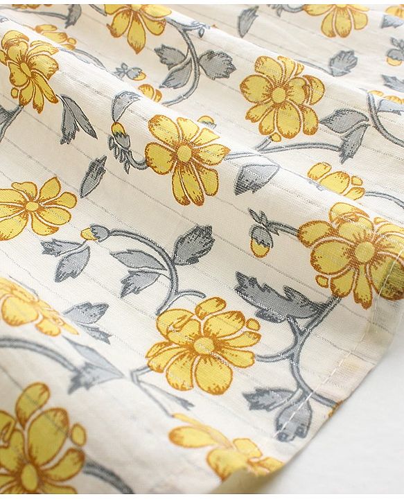 Babyhug 100% Cotton Singlet Sleeves Full Length Ethnic Dress Floral Print - White