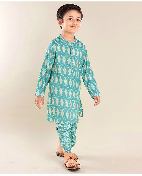 Babyhug Woven Full Sleeves Kurta & Dhoti Set Printed - Blue