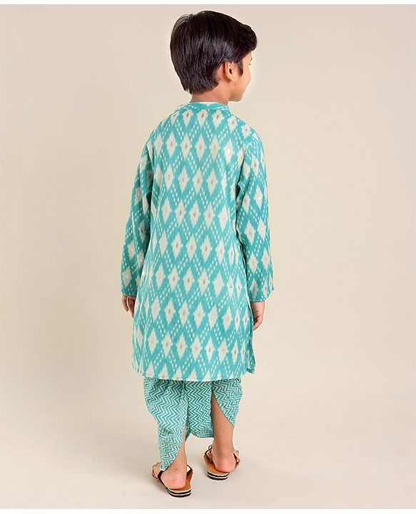 Babyhug Woven Full Sleeves Kurta & Dhoti Set Printed - Blue