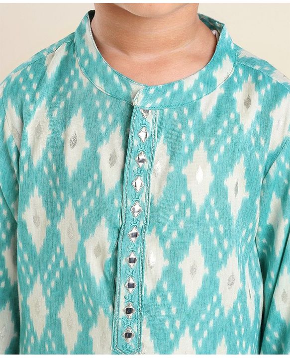 Babyhug Woven Full Sleeves Kurta & Dhoti Set Printed - Blue