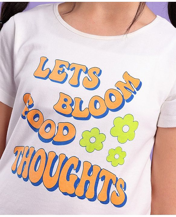 Pine Kids 100% Cotton Biowashed Half Sleeves T-Shirt Text Print- White