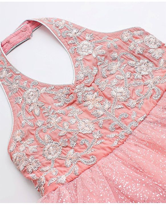 Babyhug Sleeveless Floral Embroidered Halter Neck Ethnic Dress - Pink