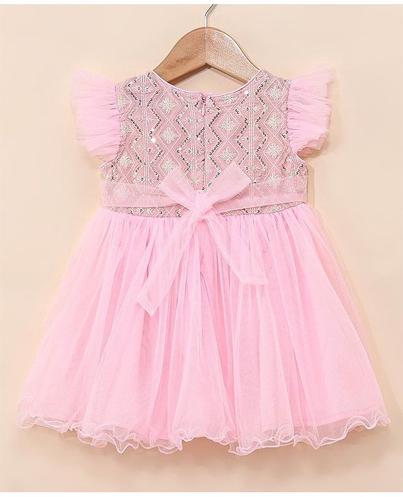 Babyhug Ruffle Sleeves Ethnic Dress Embroidered and Sequin Detailing - Pink