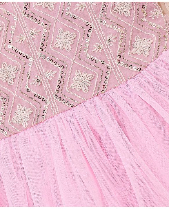 Babyhug Ruffle Sleeves Ethnic Dress Embroidered and Sequin Detailing - Pink