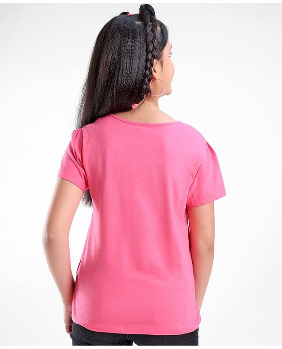 Pine Kids 100% Cotton Half Sleeves Bio-Washed T-Shirt Text Print - Pink