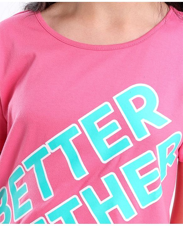 Pine Kids 100% Cotton Half Sleeves Bio-Washed T-Shirt Text Print - Pink