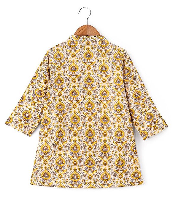Babyhug 100% Cotton Kurta With Payjama Set Floral Print - Beige