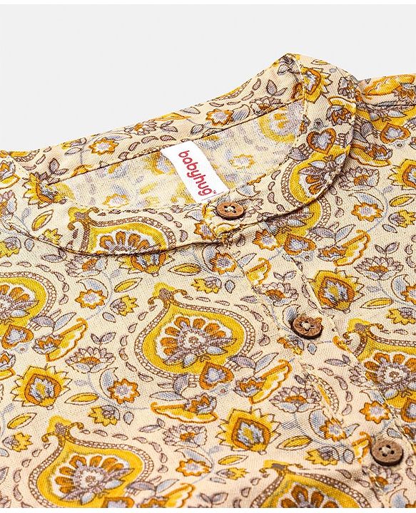 Babyhug 100% Cotton Kurta With Payjama Set Floral Print - Beige