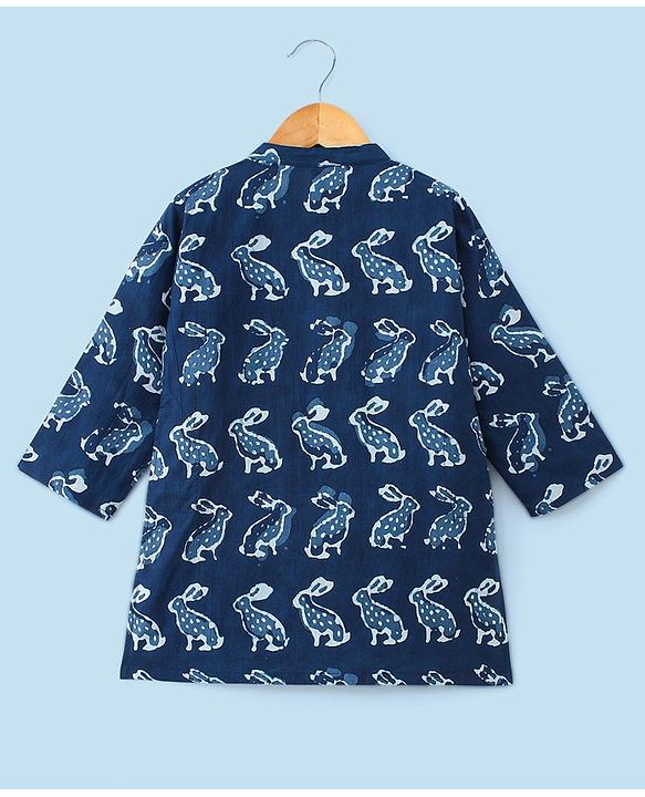 Babyhug 100% Cotton Kurta With Dhoti Set Bunny Print - Indigo