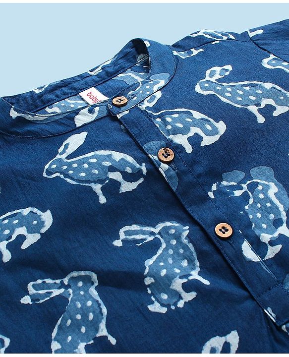 Babyhug 100% Cotton Kurta With Dhoti Set Bunny Print - Indigo