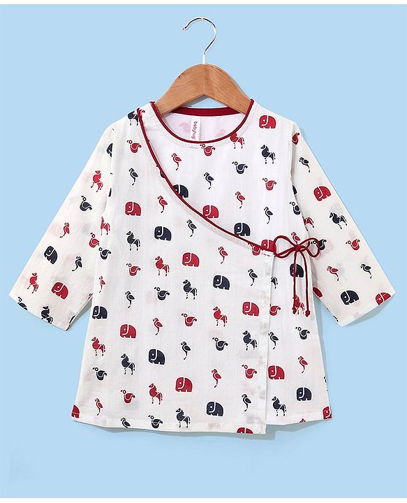 Babyoye 100% Cotton Full Sleeves Kurta & Dhoti Set Elephant & Horse Print - White & Maroon