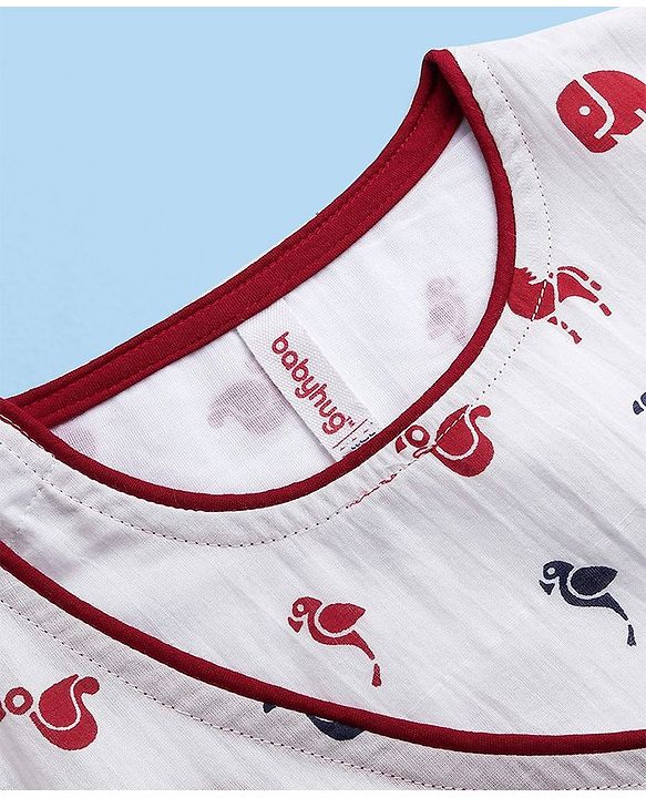 Babyoye 100% Cotton Full Sleeves Kurta & Dhoti Set Elephant & Horse Print - White & Maroon