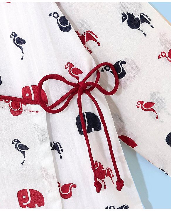 Babyoye 100% Cotton Full Sleeves Kurta & Dhoti Set Elephant & Horse Print - White & Maroon