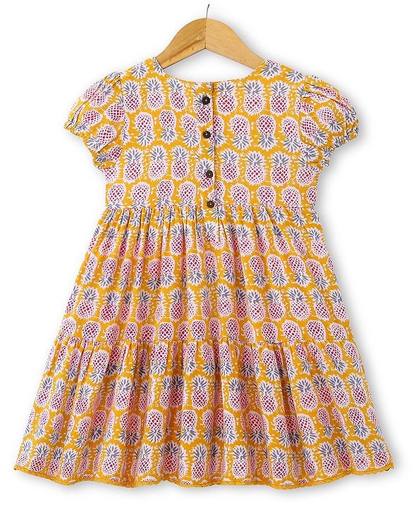 Babyhug 100% Cotton Woven Cap Sleeves Ethnic Dress with Fruits Print - Yellow