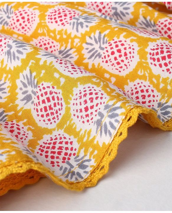 Babyhug 100% Cotton Woven Cap Sleeves Ethnic Dress with Fruits Print - Yellow