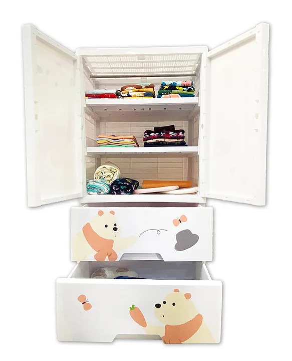 POLKA TOTS Collapsible Plastic Almirah Wardrobe 4 Smart Storage Closest Organizer Shelf Cabinet Rack Cartoon Elephant White Online in India Buy at Best Price from FirstCry 13011168