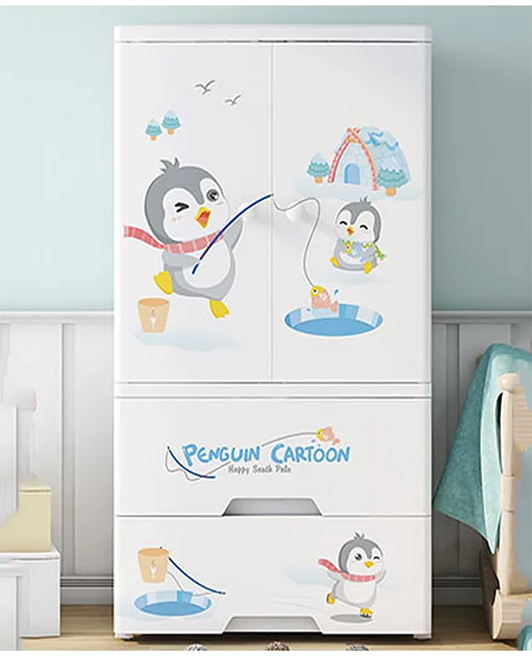 POLKA TOTS Collapsible Plastic Almirah Wardrobe 4 Smart Storage Closest Organizer Shelf Cabinet Rack Cute Penguin White Online in India Buy at Best Price from FirstCry 13011169