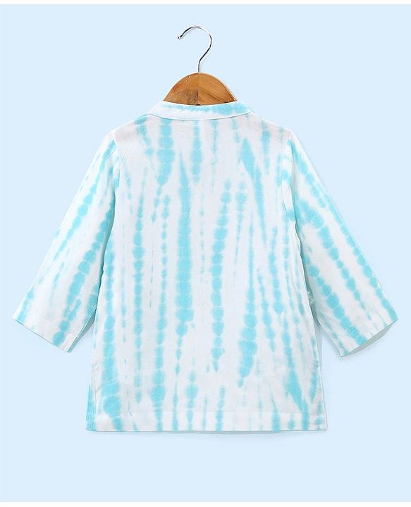 Babyhug Full Sleeves Embroidered Kurta & Pyjama Set Tie Dye Print- White & Blue