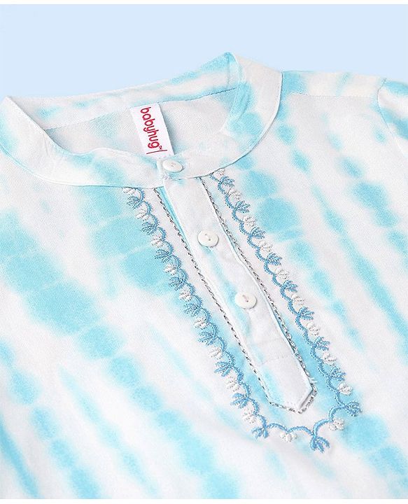 Babyhug Full Sleeves Embroidered Kurta & Pyjama Set Tie Dye Print- White & Blue