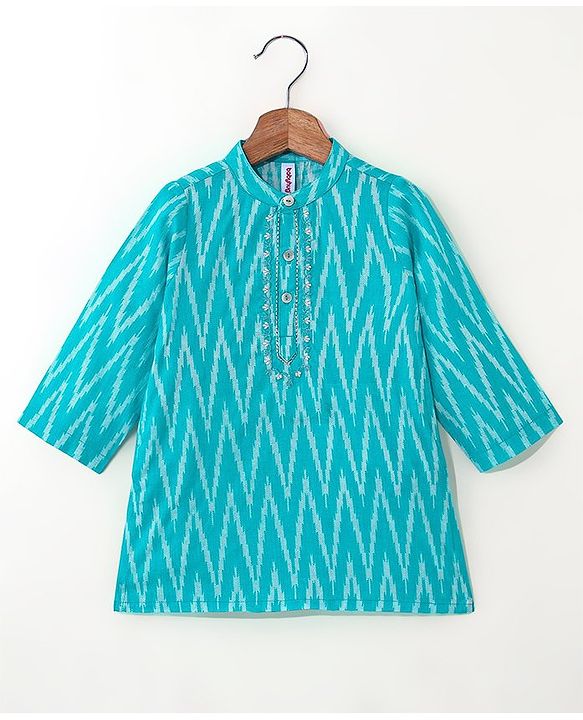 Babyhug Woven Full Sleeves Kurta & Dhoti Set Geometric Pattern Print - Blue & Off White