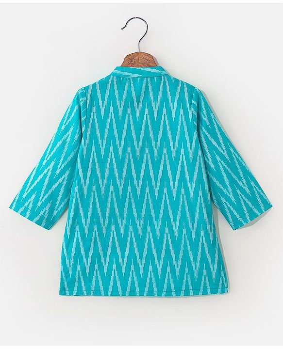 Babyhug Woven Full Sleeves Kurta & Dhoti Set Geometric Pattern Print - Blue & Off White