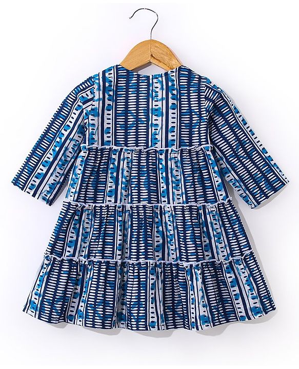 Babyhug Woven Ethnic Dress with Full Sleeves Shrug & Front Tie-Up Details Dots Print - Indigo